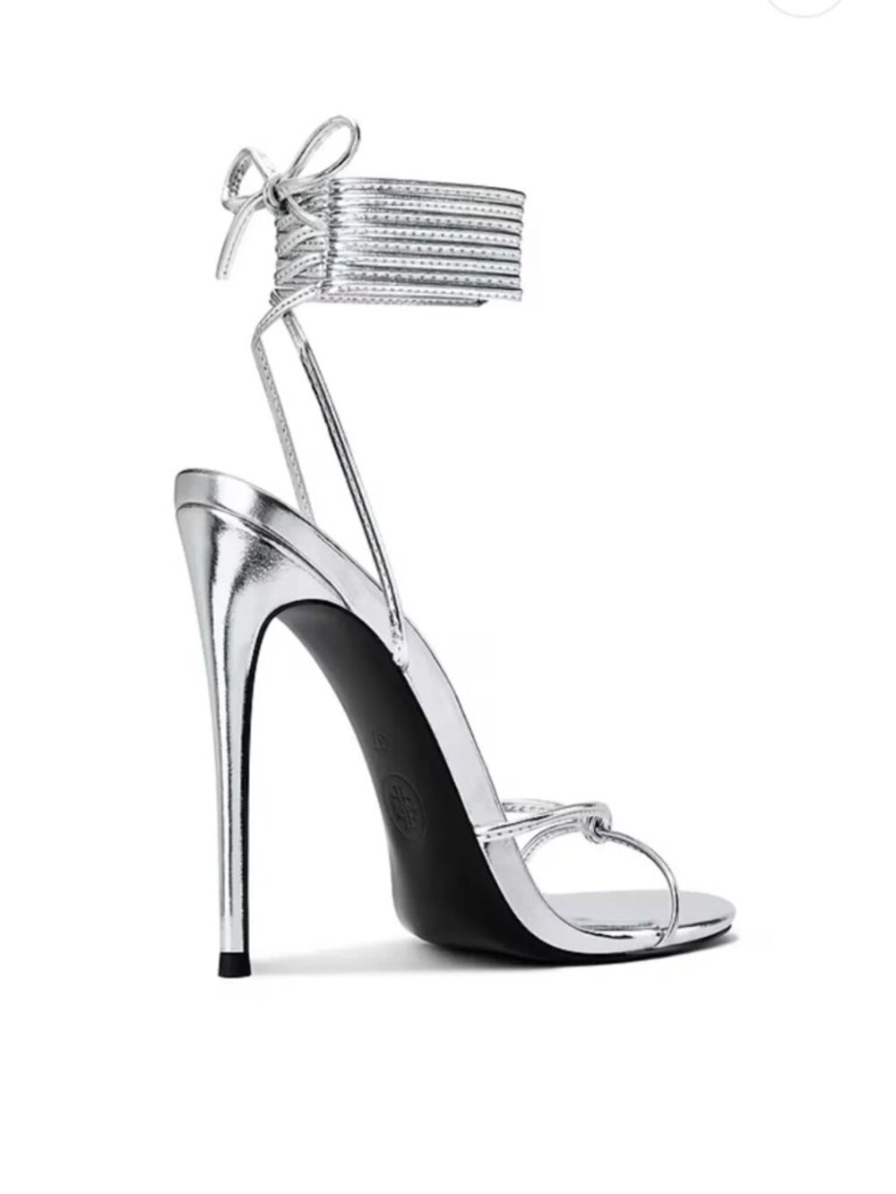 La Femme Athens Lace Up Silver Metallic Ankle-Tie Stiletto Sandals US 9 - Picture 2 of 6